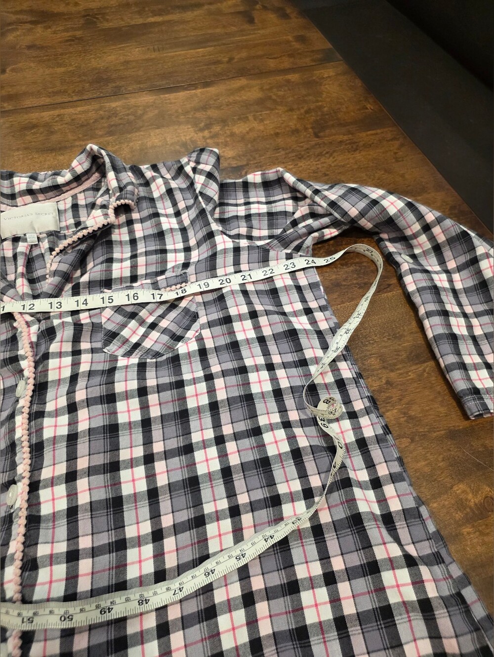 Victoria's Secret Black White Pink Plaid Pajama Set Long Sleeve Button Pants XL - Picture 16 of 16